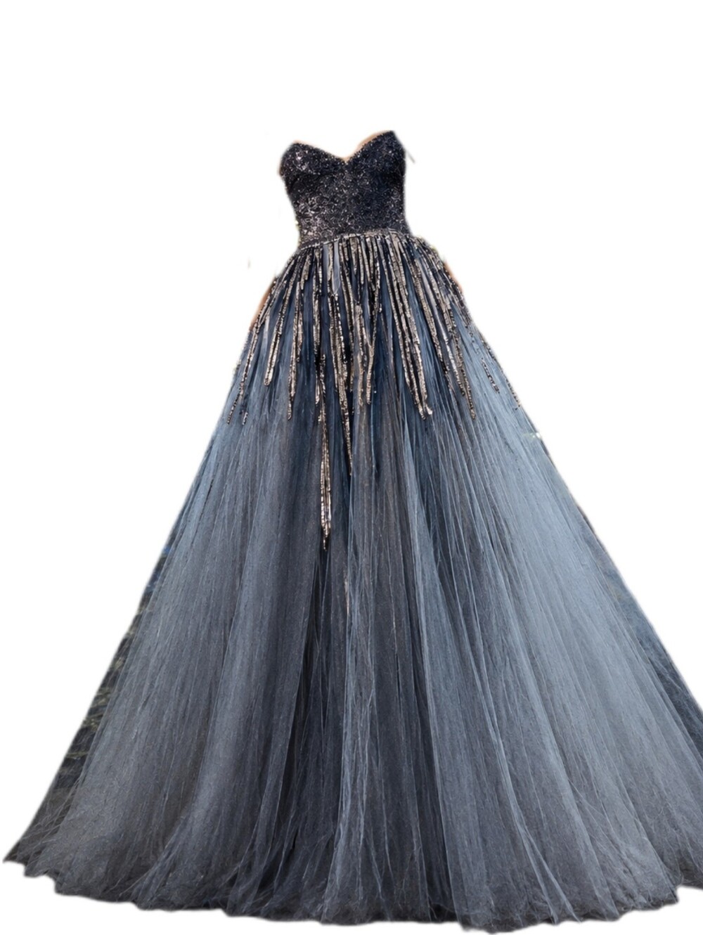$13,900 NEW W. TAG OSCAR DE LA RENTA SLATE BLUE SILVER SEQUIN TULLE GOWN US 8 - Picture 2 of 12